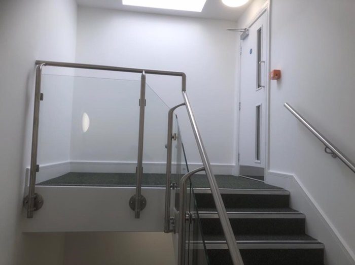 Office staircase with steel balustrade